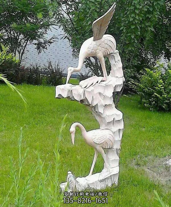 石雕仙鹤鲤鱼-浮雕壁画仙鹤