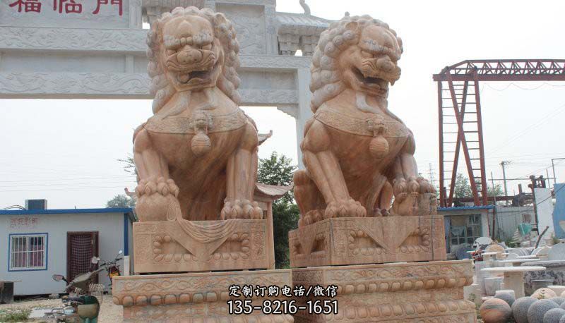 大型晚霞红天安门狮子石雕图片