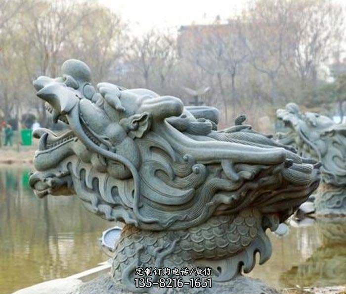 石雕龙头，水池水景喷水动物雕塑图片