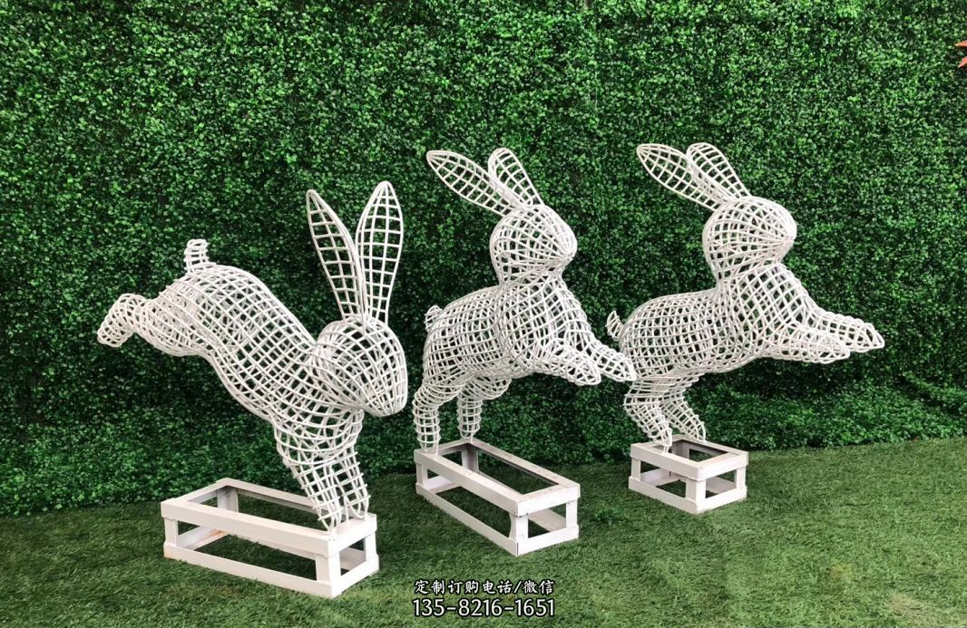 不锈钢镂空兔子雕塑公园动物雕塑