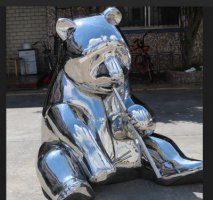 不锈钢动物镜面熊雕塑