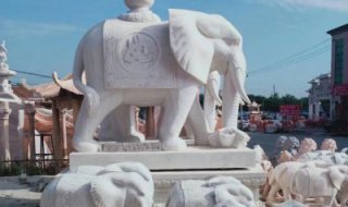 企业门口招财驮宝瓶的大象石雕