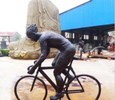 自行车铜雕-骑自行车人物抽象雕塑