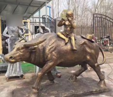 吹笛子的牧童牛公园景观铜雕