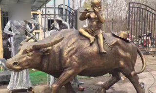 吹笛子的牧童牛公园景观铜雕