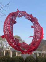 不锈钢铁艺鲤鱼环形创意景观雕塑