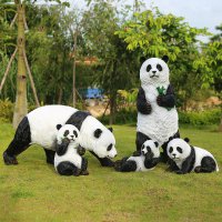 熊猫雕塑- 农场摆放两大三小只玩耍熊猫玻璃钢雕塑