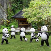熊猫雕塑-户外园林景观足球熊猫玻璃钢雕塑