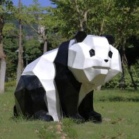 熊猫雕塑-别墅庭院公园广场块面坐姿玻璃钢熊猫雕塑