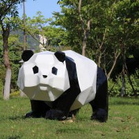 熊猫雕塑-户外公园草坪块面玻璃钢熊猫雕塑