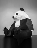 熊猫雕塑-售楼部室内摆放侧坐潮流熊猫玻璃钢雕塑