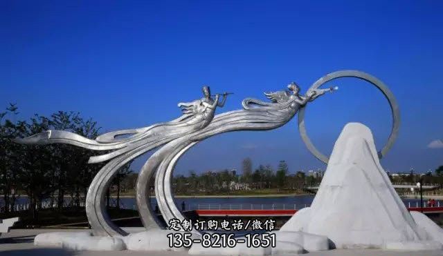 仙女雕塑-不锈钢广场抽象嫦娥奔月仙女雕塑