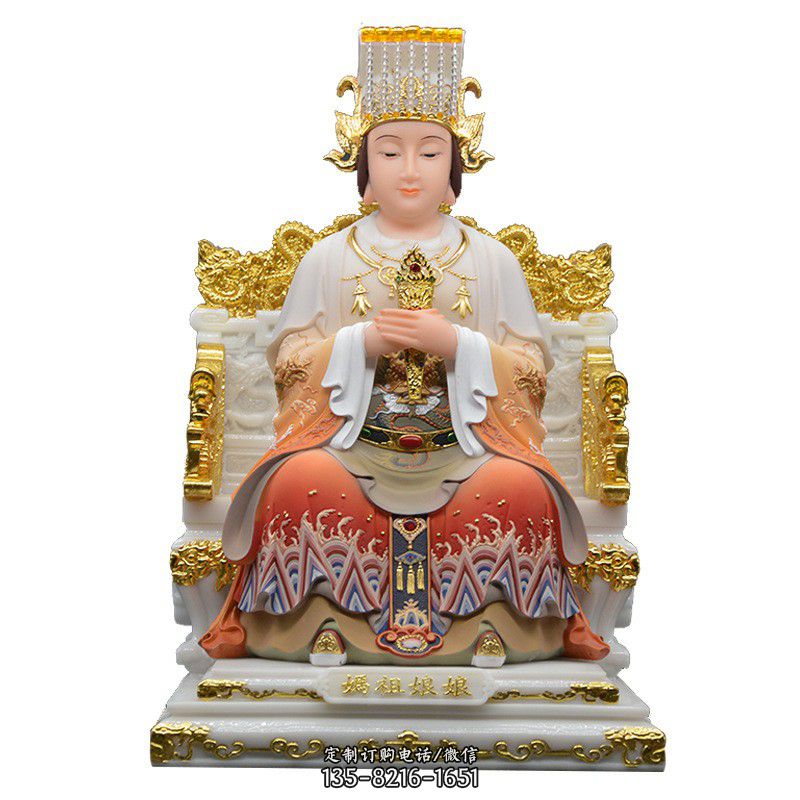 妈祖雕塑-大型仿真汉白玉石雕圣母妈祖雕塑
