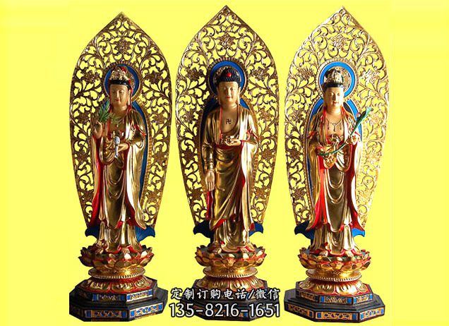 三圣雕塑-西方玻璃钢彩绘寺庙供奉神佛三圣雕塑