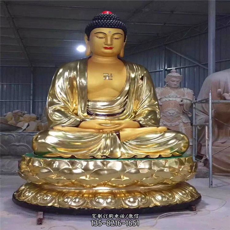 三宝佛雕塑-镜面喷金烤漆大型神佛三宝佛雕塑