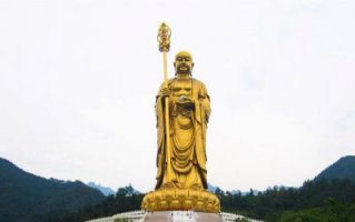 地藏王雕塑-户外大型铜雕拿法杖的地藏王雕塑