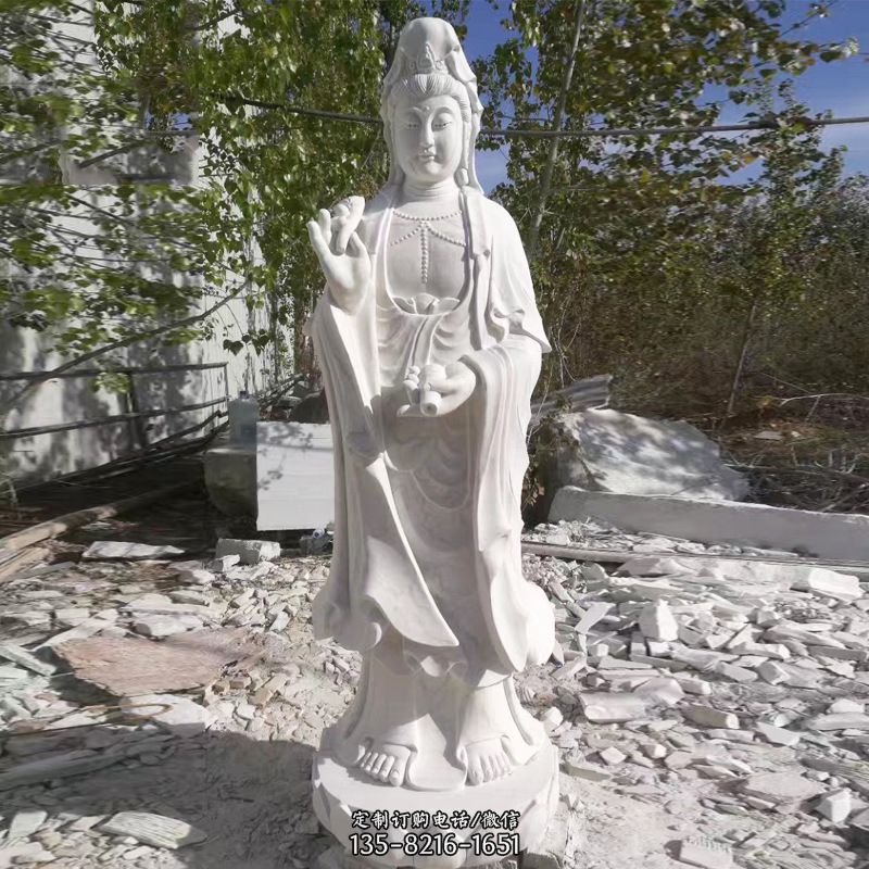 观音雕塑-汉白玉石雕大型景观观音雕塑