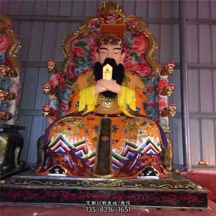 大型玻璃钢彩绘寺庙供奉神佛东岳大帝雕塑