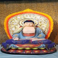 三宝佛雕塑-大型树脂彩绘庙宇供奉神佛三宝佛雕塑