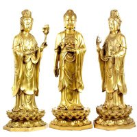 三圣雕塑-鎏金家用供奉三圣雕塑