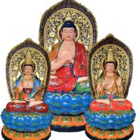 三圣雕塑-寺庙供奉大型景观玻璃钢彩绘三圣雕塑