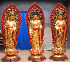 三圣雕塑-寺庙大型神佛景观玻璃钢彩绘三圣雕塑