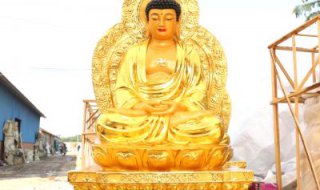 如来佛祖雕塑-户外庙宇大型泛着金光的如来佛祖雕塑
